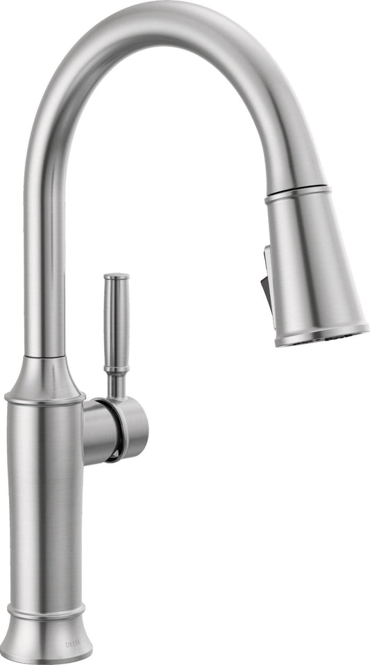 Delta Renaldi Lumicoat Arctic Stainless Single Handle Deck-mount Pull-out Kitchen Faucet with Sprayer
