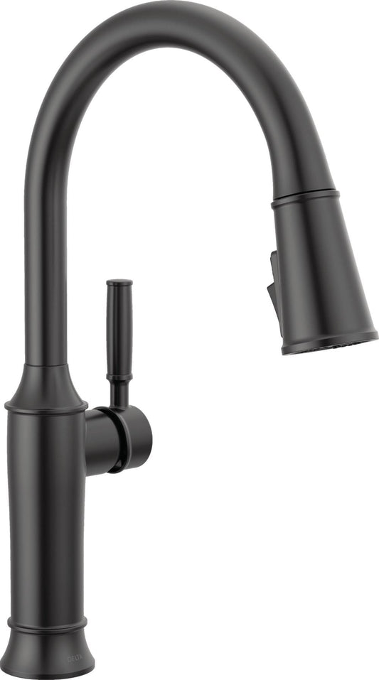 Delta Renaldi Matte Black Single Handle Deck-mount Pull-out Kitchen Faucet with Sprayer