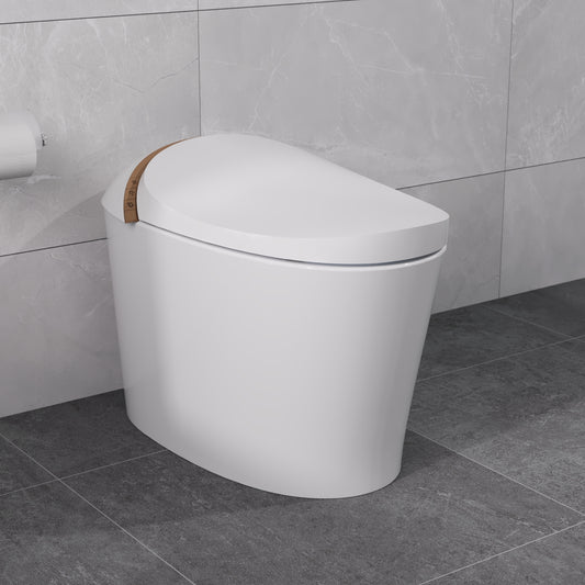 DeerValley Vertex White Elongated Standard height 12-in Rough-In 1.6 GPF Dual Flush Smart Compatible Soft Close 1-piece Toilet