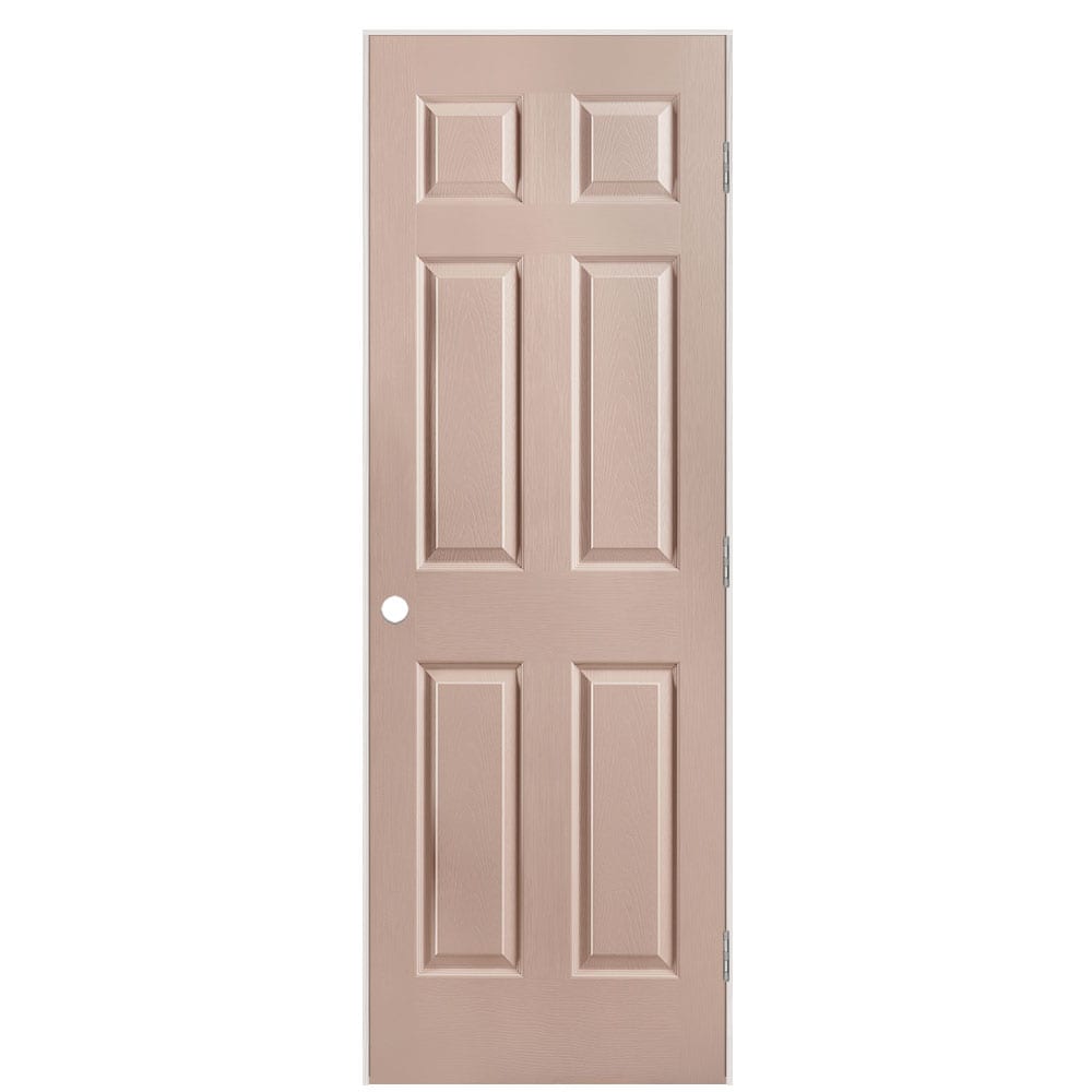 Masonite 28-in x 80-in Sandpiper Solid core 6-panel Left hand Textured Prefinished Molded composite Flat Jamb Single Prehung Interior Door with