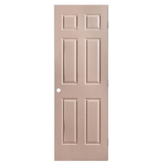 Masonite 28-in x 80-in Sandpiper Solid core 6-panel Left hand Textured Prefinished Molded composite Flat Jamb Single Prehung Interior Door with