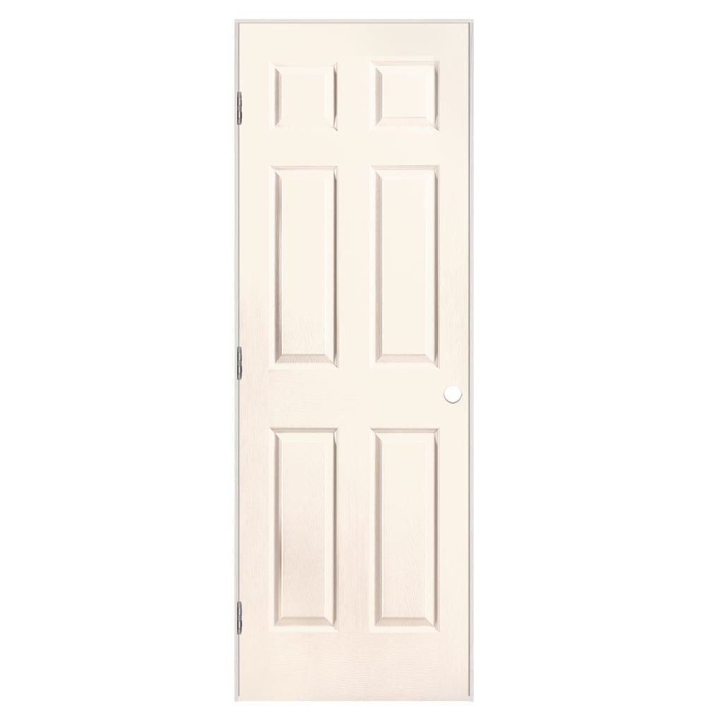Masonite 28-in x 80-in Moonglow Solid core 6-panel Right hand Textured Prefinished Molded composite Flat Jamb Single Prehung Interior Door with