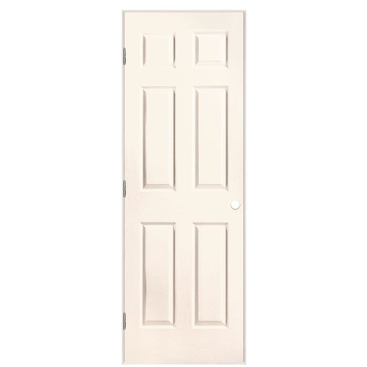 Masonite 28-in x 80-in Moonglow Solid core 6-panel Right hand Textured Prefinished Molded composite Flat Jamb Single Prehung Interior Door with