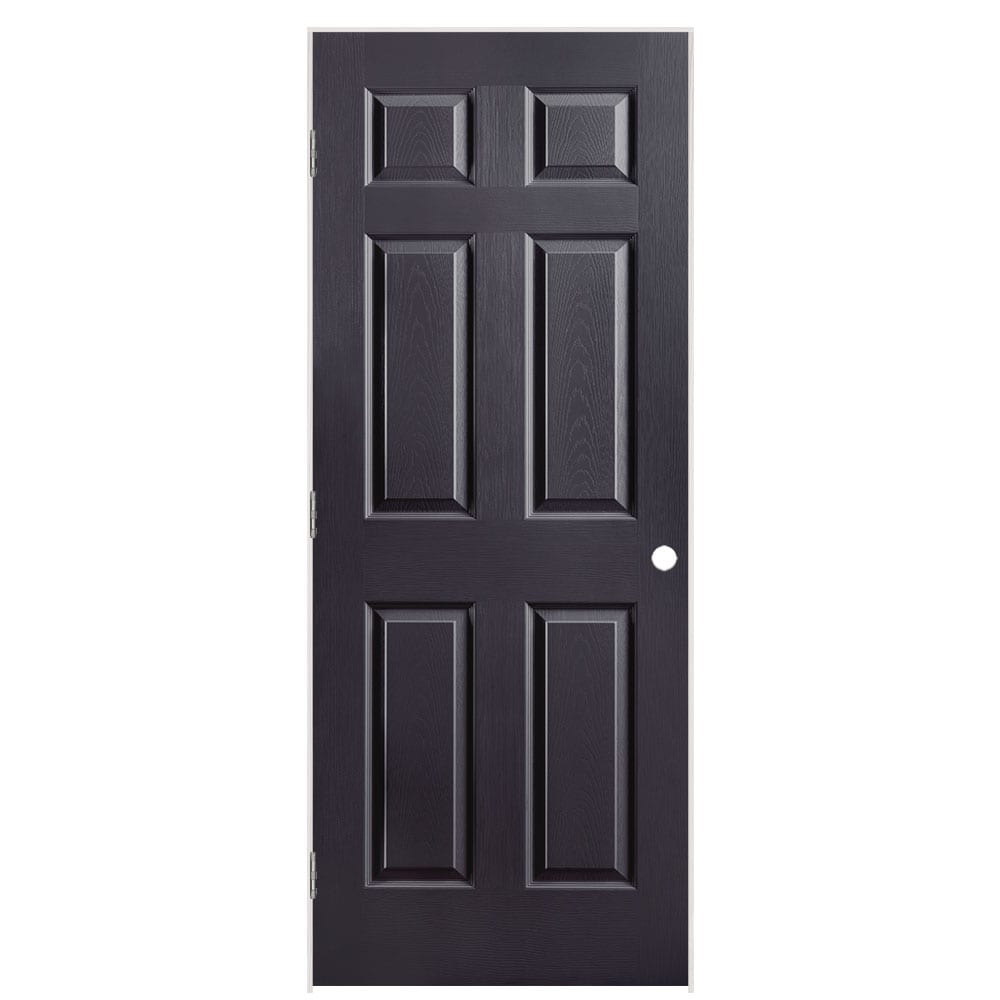 Masonite 32-in x 80-in Midnight Hollow core 6-panel Right hand Textured Prefinished Molded composite Flat Jamb Single Prehung Interior Door with
