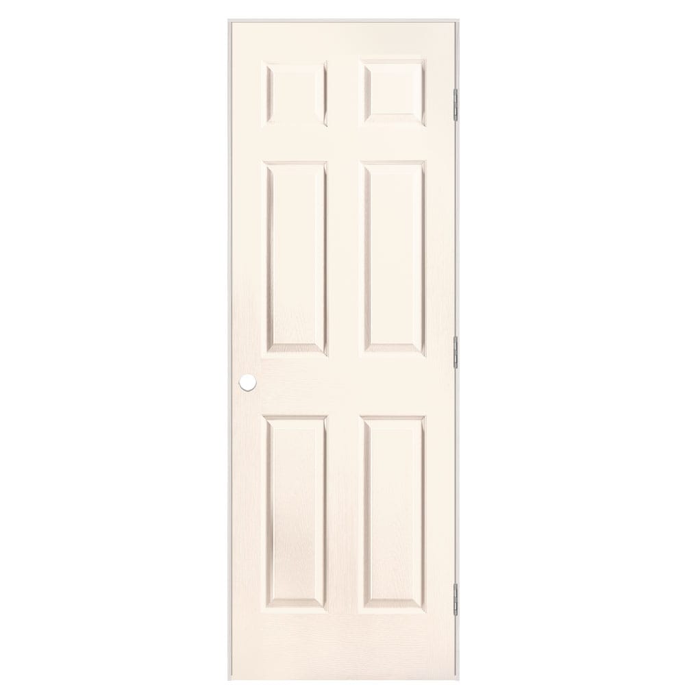 Masonite 28-in x 80-in Moonglow Solid core 6-panel Left hand Textured Prefinished Molded composite Flat Jamb Single Prehung Interior Door with