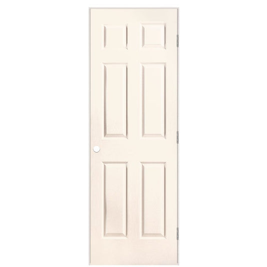 Masonite 28-in x 80-in Moonglow Solid core 6-panel Left hand Textured Prefinished Molded composite Flat Jamb Single Prehung Interior Door with