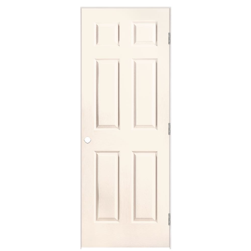 Masonite 30-in x 80-in Moonglow Solid core 6-panel Left hand Textured Prefinished Molded composite Flat Jamb Single Prehung Interior Door with