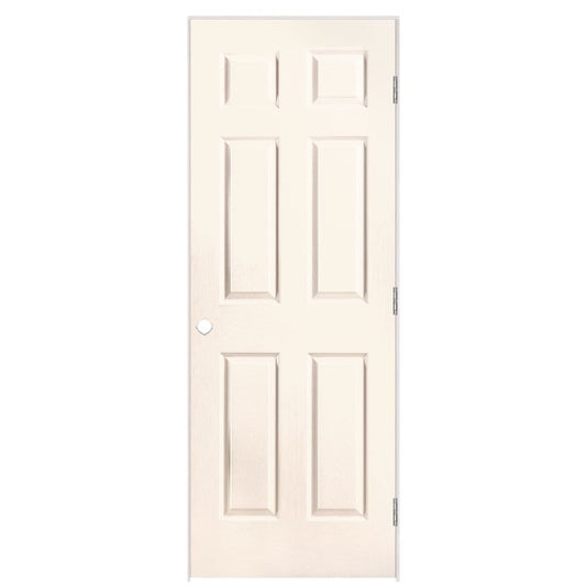 Masonite 30-in x 80-in Moonglow Solid core 6-panel Left hand Textured Prefinished Molded composite Flat Jamb Single Prehung Interior Door with