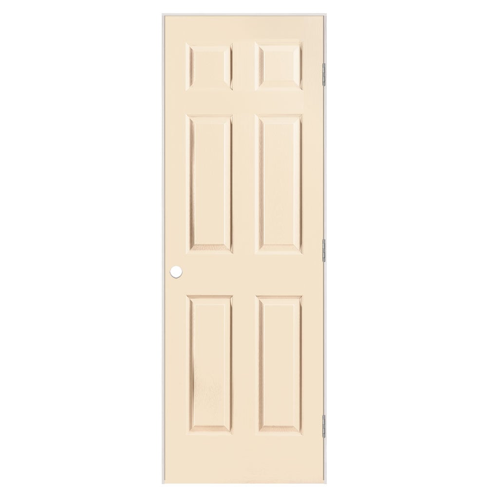 Masonite 28-in x 80-in Cream N Sugar Hollow core 6-panel Left hand Textured Prefinished Molded composite Flat Jamb Single Prehung Interior Door with