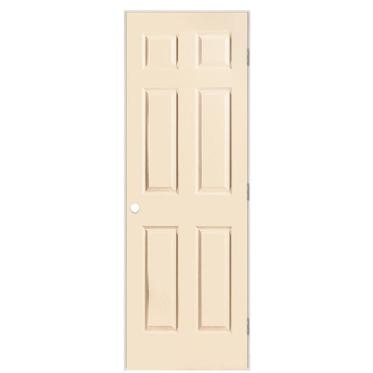 Masonite 28-in x 80-in Cream N Sugar Hollow core 6-panel Left hand Textured Prefinished Molded composite Flat Jamb Single Prehung Interior Door with