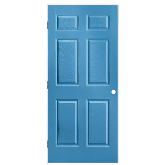 Masonite 36-in x 80-in Blue Heron Hollow core 6-panel Left hand Textured Prefinished Molded composite Flat Jamb Single Prehung Interior Door with