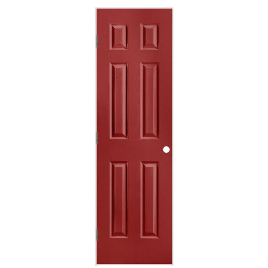 Masonite 24-in x 80-in Barn Red Solid core 6-panel Right hand Textured Prefinished Molded composite Flat Jamb Single Prehung Interior Door