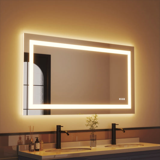 waterpar Backlit + Frontlit 55-in x 30-in Polished Frameless Rectangle Dimmable Lighted Fog Free Bathroom Vanity Mirror ( Clear )