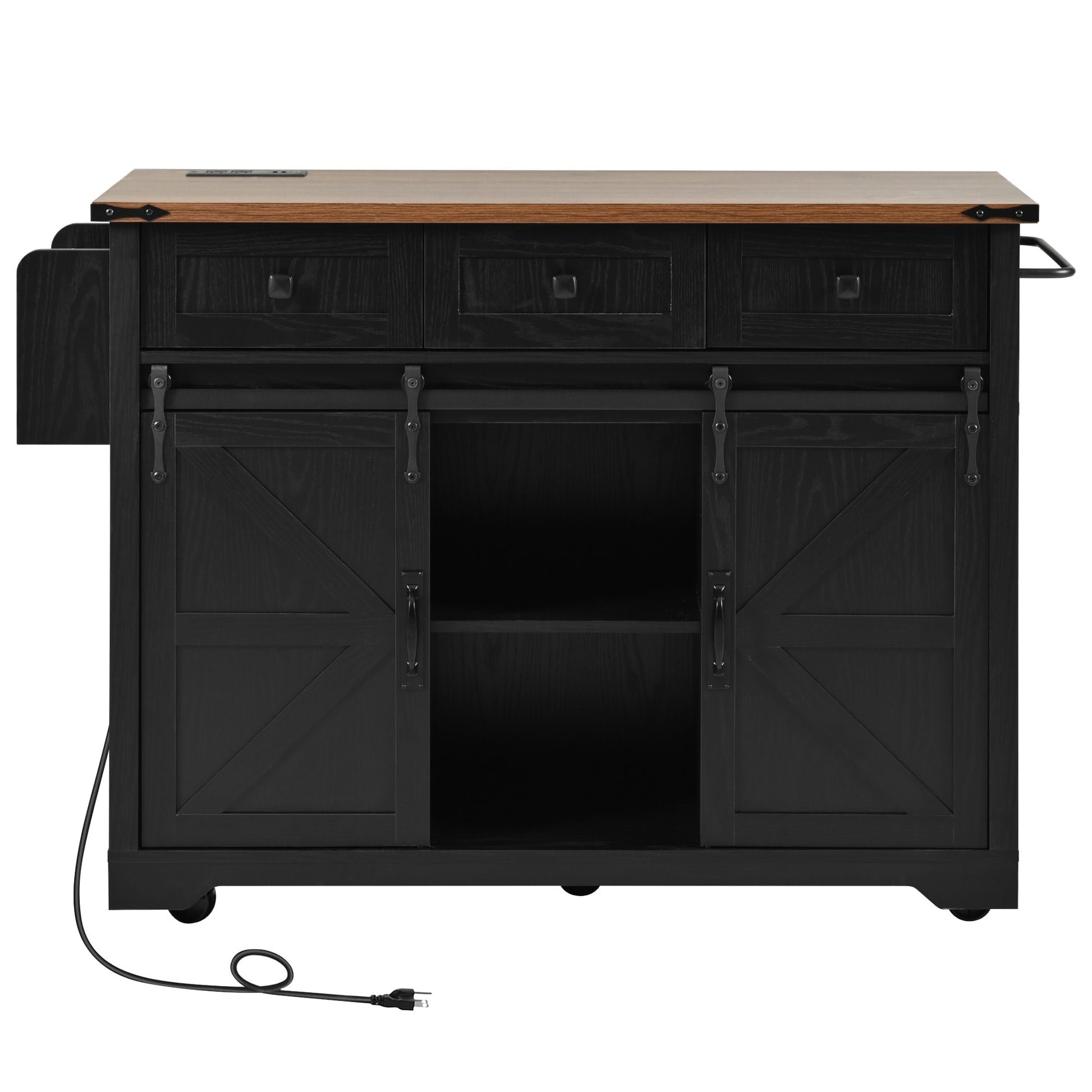 SINOFURN Black MDF Base with MDF Rolling Kitchen Cart ( 17.7-in x 53.8-in x 37-in )