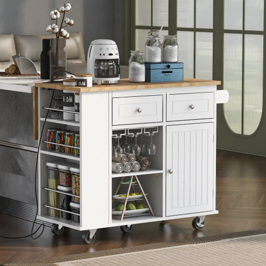 Runesay White MDF Base with MDF Wood Top Rolling Kitchen Island ( 29.33-in x 39.8-in x 33.7-in )