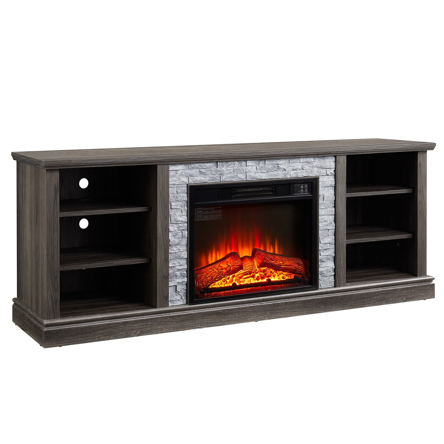 SINOFURN 70.12-in W Gray TV Stand with Fan-forced Corner or Flat Wall Electric Fireplace