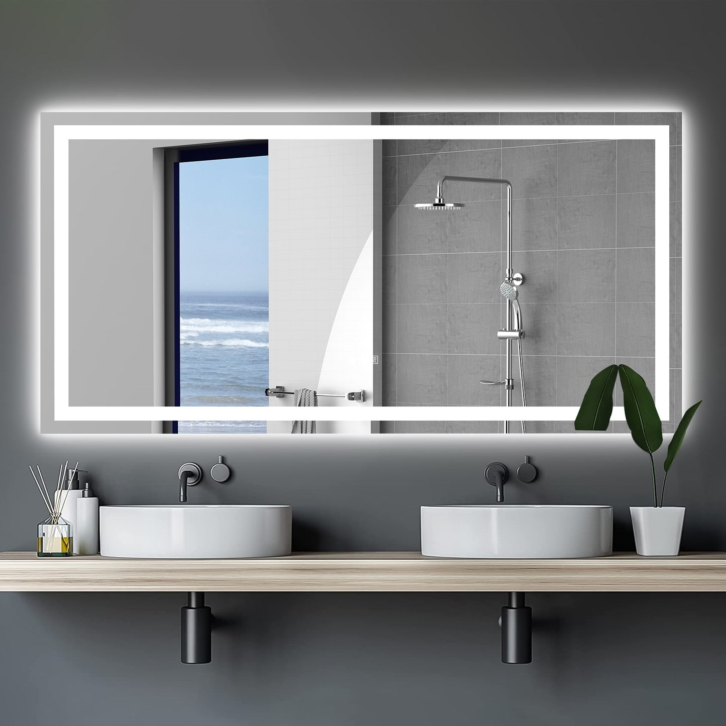 Forclover 72-in x 36-in Polished Frameless Rectangle Dimmable LED Lighted Bathroom Vanity Mirror ( Transparent )