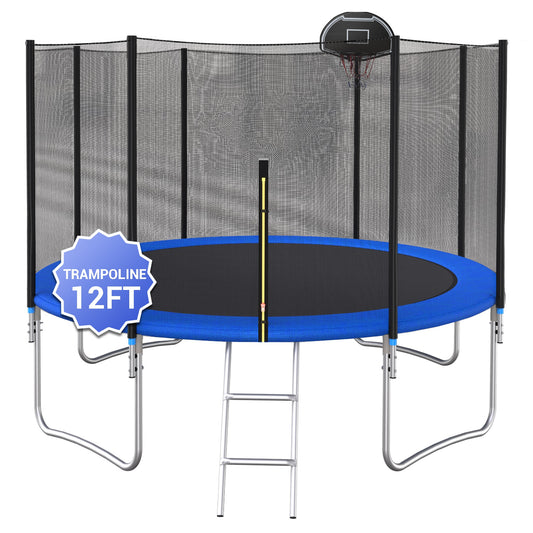 Fun Orange Reinforced Type Outdoor Trampoline for Kids Adults, ASTM-Certified 12-ft Round Backyard in Blue