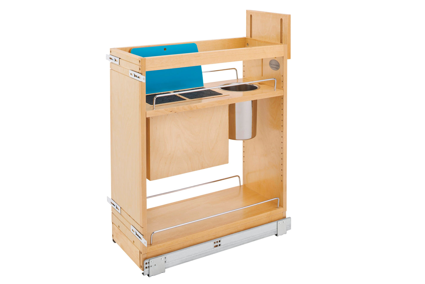 Rev-A-Shelf 448KB Series 10.12-Inches W x 25.5-Inches H x 21.63-Inches D 2 -Tier Cabinet-mount Light Brown Wood Soft Close Pull-out Knife organizer