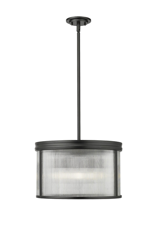 Z-Lite Carnaby 5 -Light Matte Black Transitional Clear glass Drum Medium Hanging Pendant light