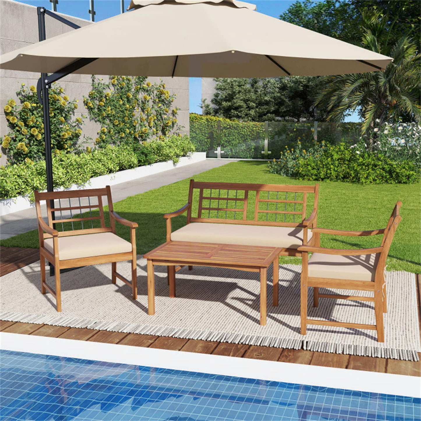 BABOOM Outdoor Furniture Set 4 -Piece Patio Conversation Set with Off-white Non-Woven Fabric Cushions