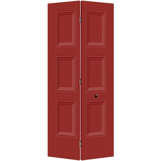 Masonite Livingston 36-in x 80-in Barn Red 3-panel Smooth Hollow core Prefinished Molded composite Closet Bifold Door ( Hardware Included )