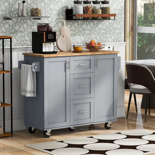 Runesay Gray MDF Base with MDF Wood Top Rolling Kitchen Island ( 17-in x 50-in x 36.85-in )