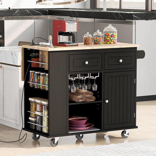 Runesay Black MDF Base with MDF Wood Top Rolling Kitchen Island ( 29.33-in x 39.8-in x 33.7-in )