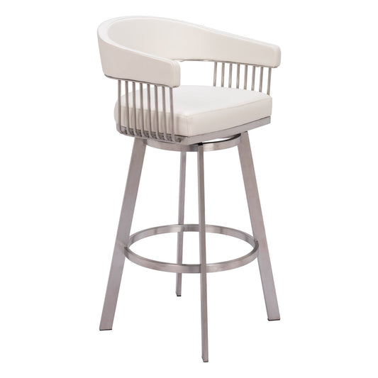 ZUO White 30.5-in H Bar height Upholstered Swivel Wood Bar Stool