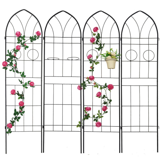 ToolCat 4 Pack 80-Inches W x 78.7-Inches H Black Iron Traditional Garden Trellis For Climbing Plants For Cucumbers For Roses