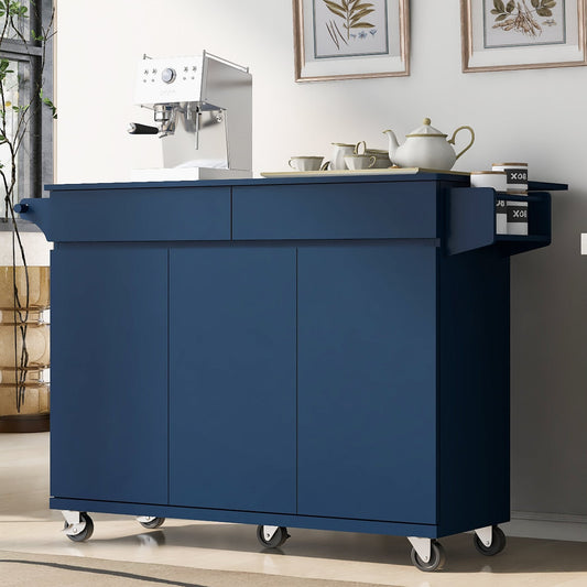 Runesay Blue Wood Base with Wood Wood Top Rolling Kitchen Island ( 27.56-in x 53.15-in x 36.33-in )