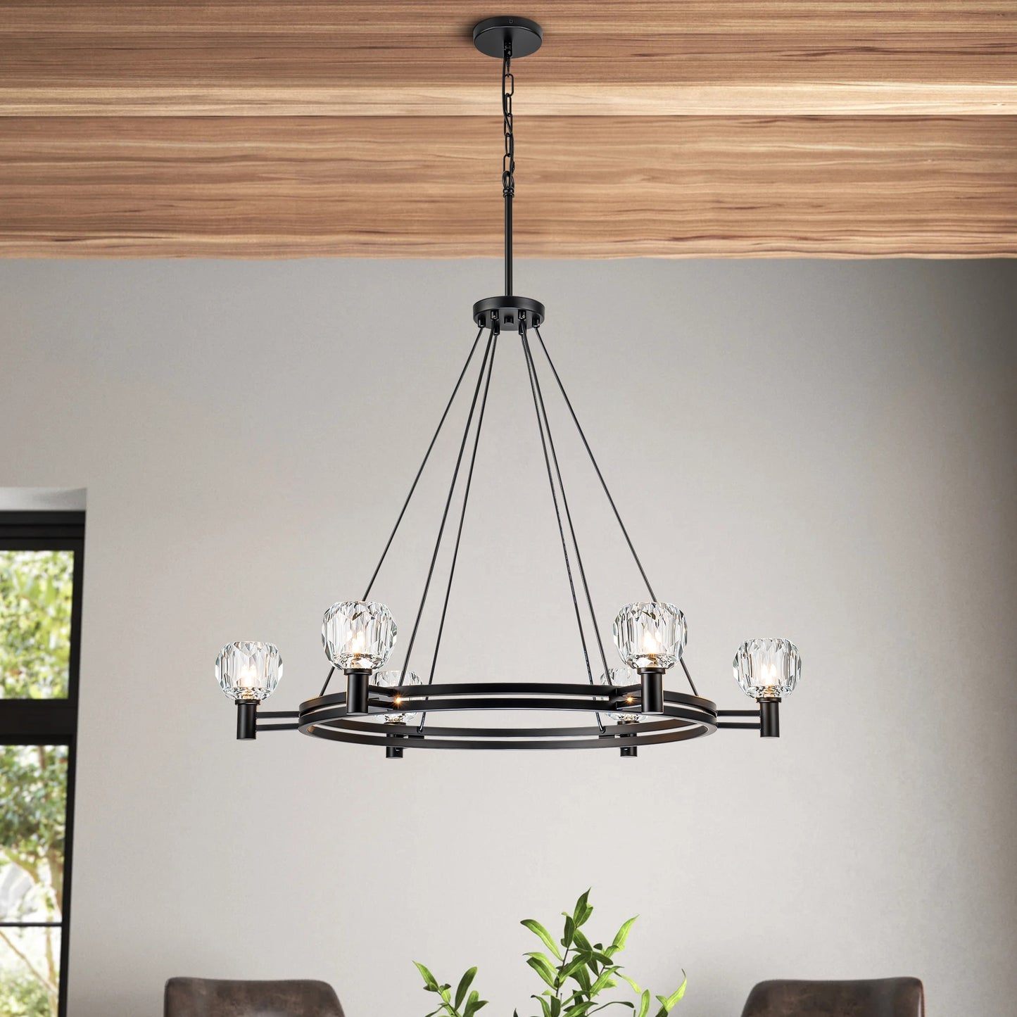 Rennnsan Matt 6 -Light Matte Black Indoor Crystal Clear glass Glass Metal Chandelier