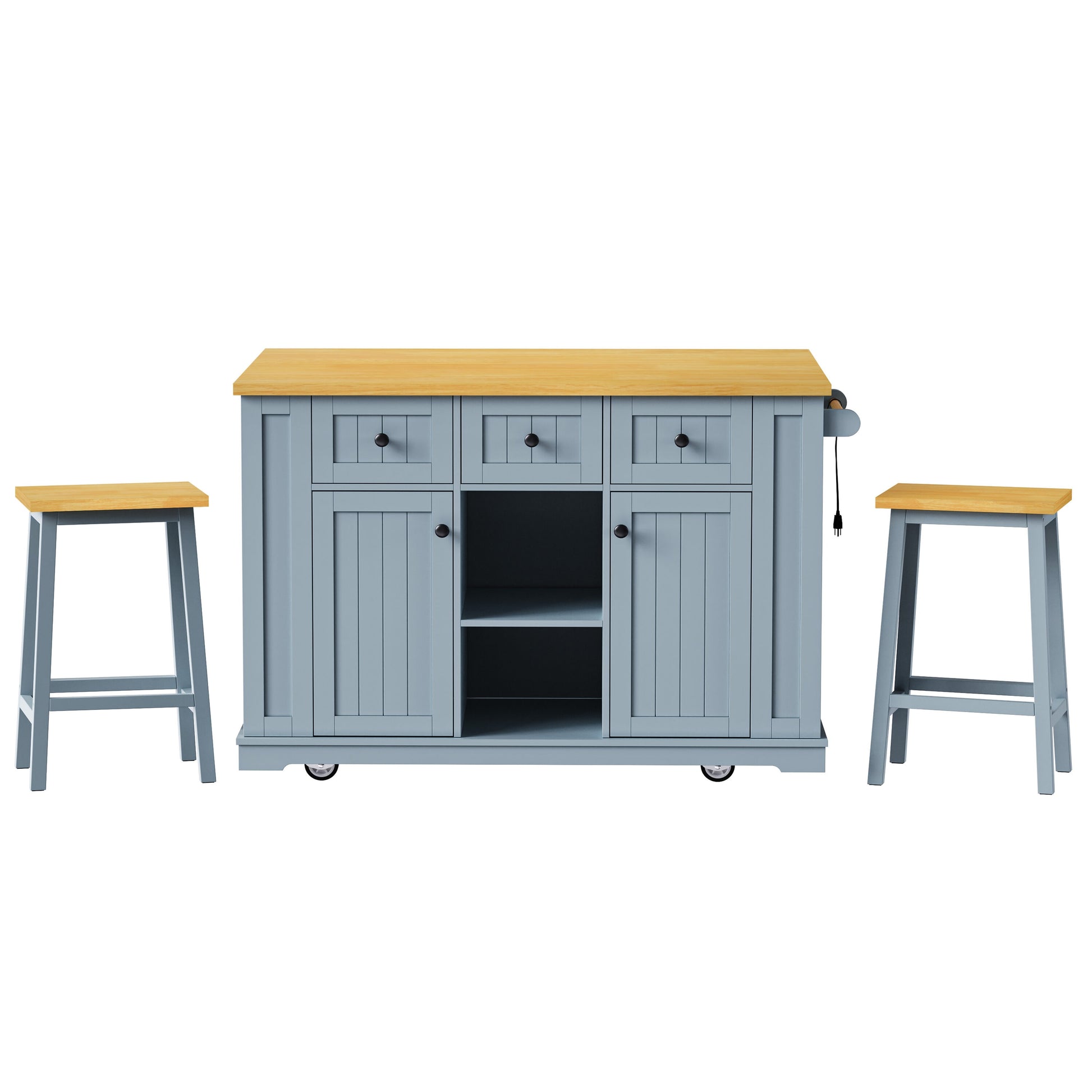 Damerin Contemporary/Modern Gray Blue Rubberwood Kitchen hutch with Wine Storage