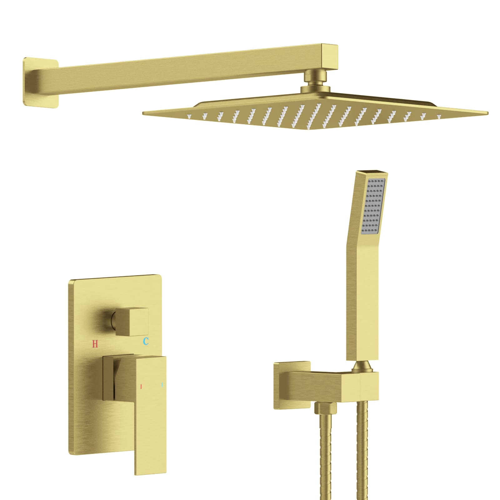 AAZJ Shower System Brushed Gold 10-in Waterfall Dual Head Built-In ShowerÂ FaucetÂ System with 2-way Diverter ( Pressure-balanced Valve Included )