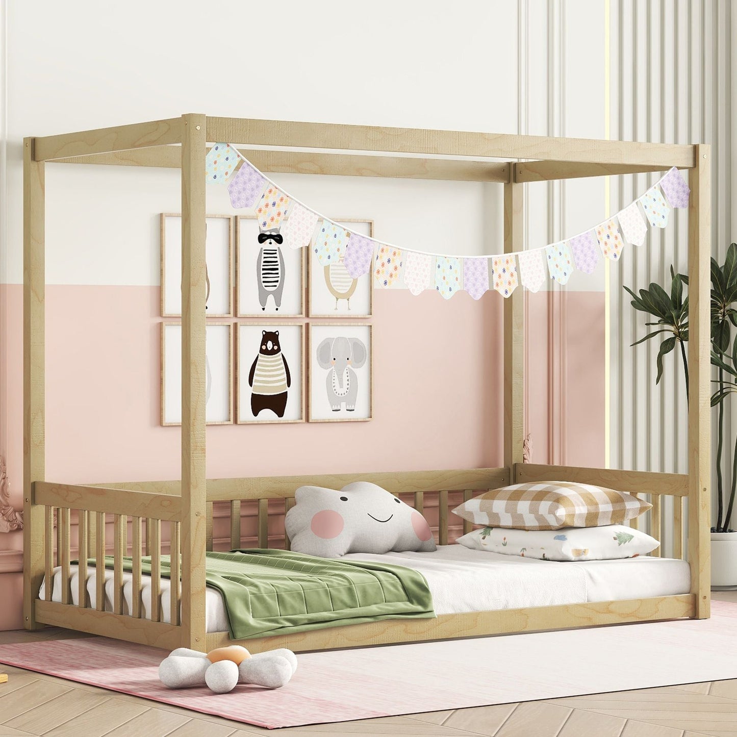Yiekholo Twin Natural Wood Bed Frame with Headboard