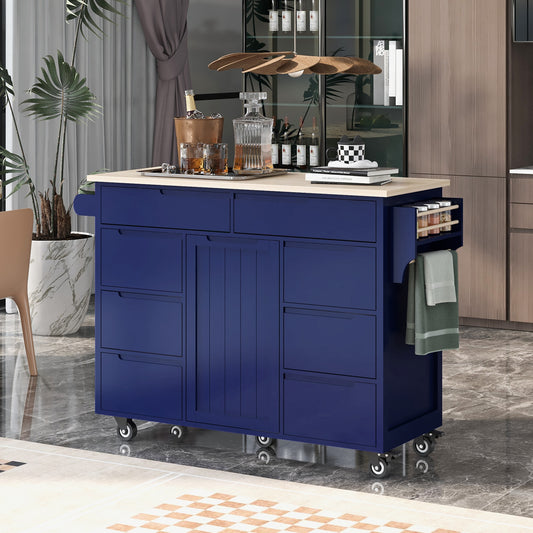 Nestfair Blue Wood Base with MDF Wood Top Rolling Kitchen Island ( 18.5-in x 53.1-in x 37-in )
