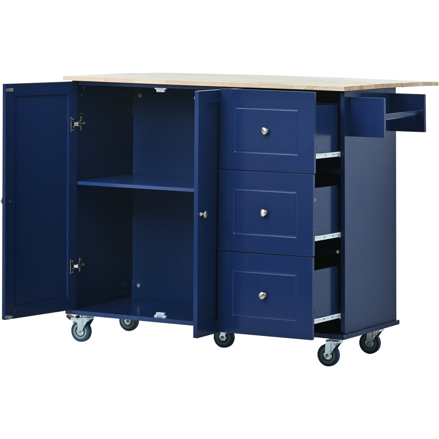 Nestfair Blue Wood Base with MDF Wood Top Rolling Kitchen Island ( 29.5-in x 52.8-in x 36.8-in )