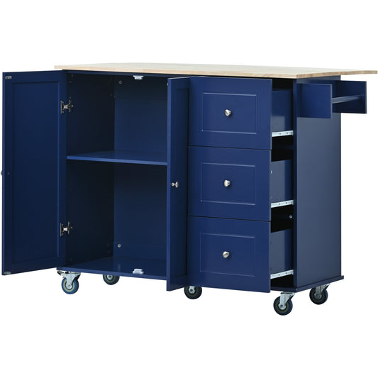 Nestfair Blue Wood Base with MDF Wood Top Rolling Kitchen Island ( 29.5-in x 52.8-in x 36.8-in )