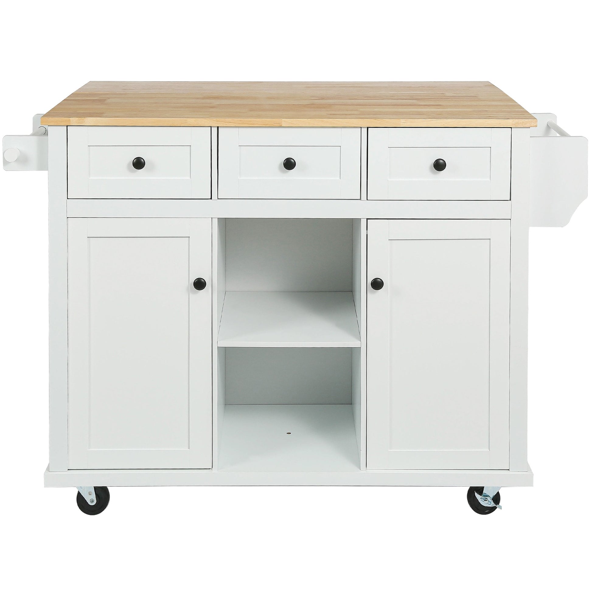 Nestfair White Wood Base with MDF Wood Top Rolling Kitchen Island ( 29.5-in x 53.1-in x 37.2-in )