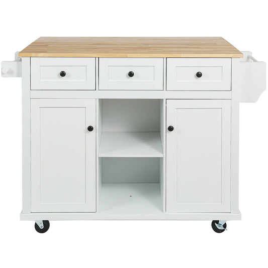 Nestfair White Wood Base with MDF Wood Top Rolling Kitchen Island ( 29.5-in x 53.1-in x 37.2-in )