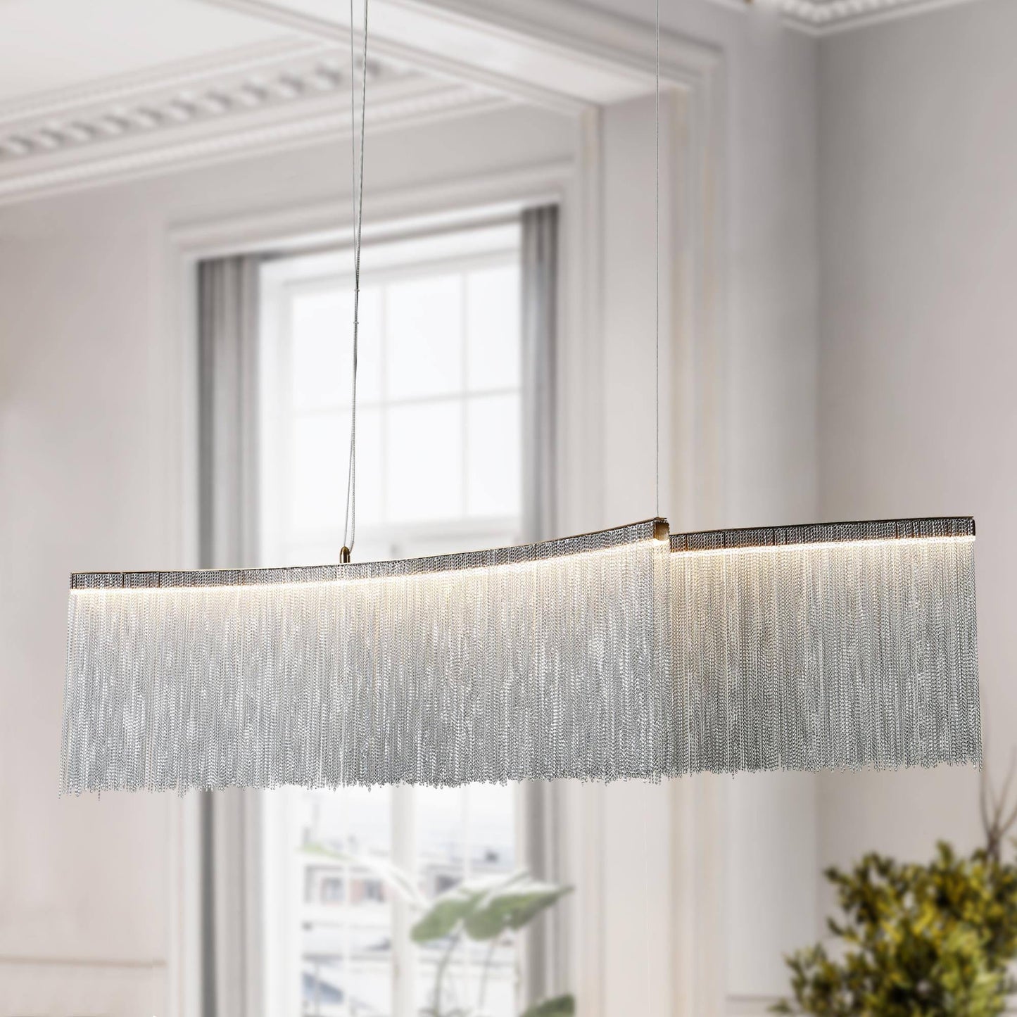 LNC Siouxfalls 2 -Light Polished Gold and Chrome Sliver Chain Modern/contemporary Metal Linear LED Large Hanging Kitchen Island Light