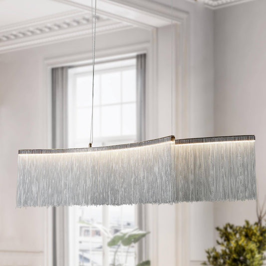 LNC Siouxfalls 2 -Light Polished Gold and Chrome Sliver Chain Modern/contemporary Metal Linear LED Large Hanging Kitchen Island Light