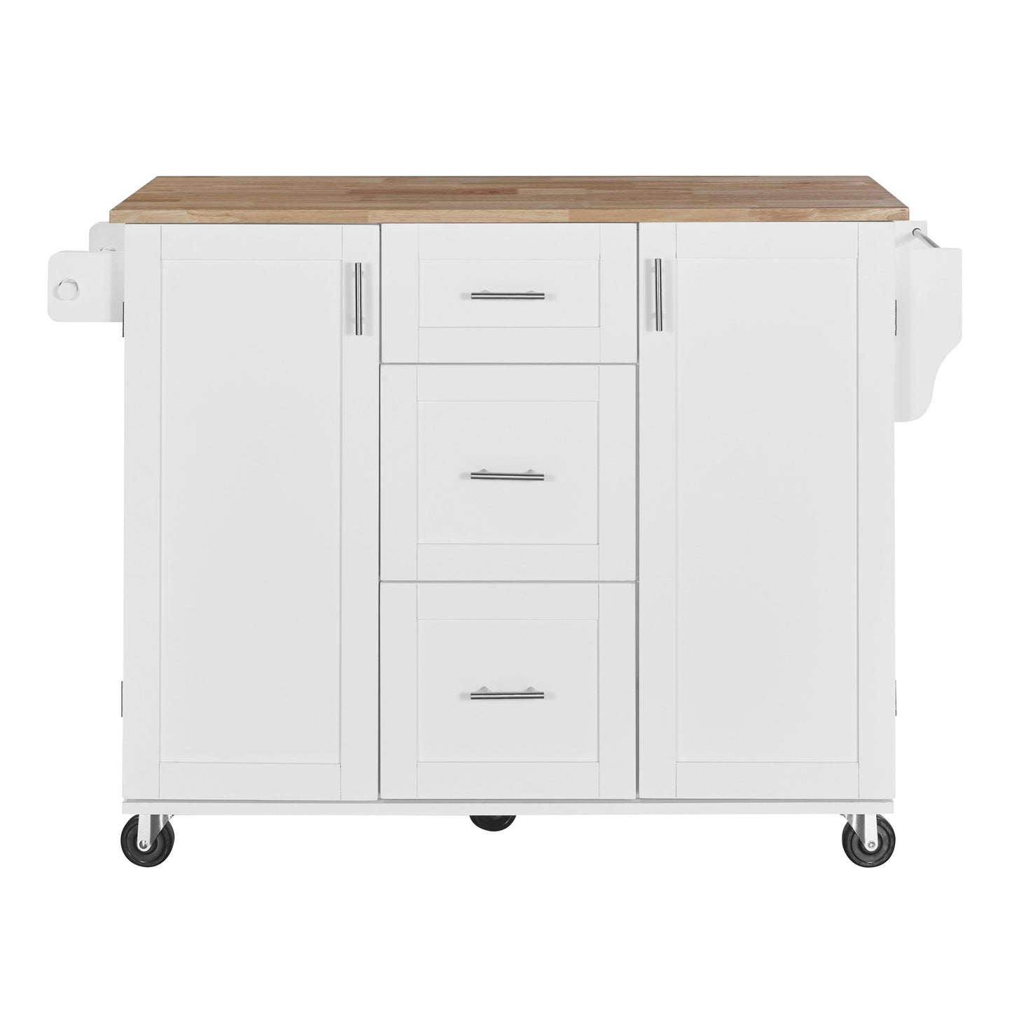 Kahomvis White MDF Base with Wood Wood Top Rolling Kitchen Island ( 17-in x 50-in x 36.9-in )
