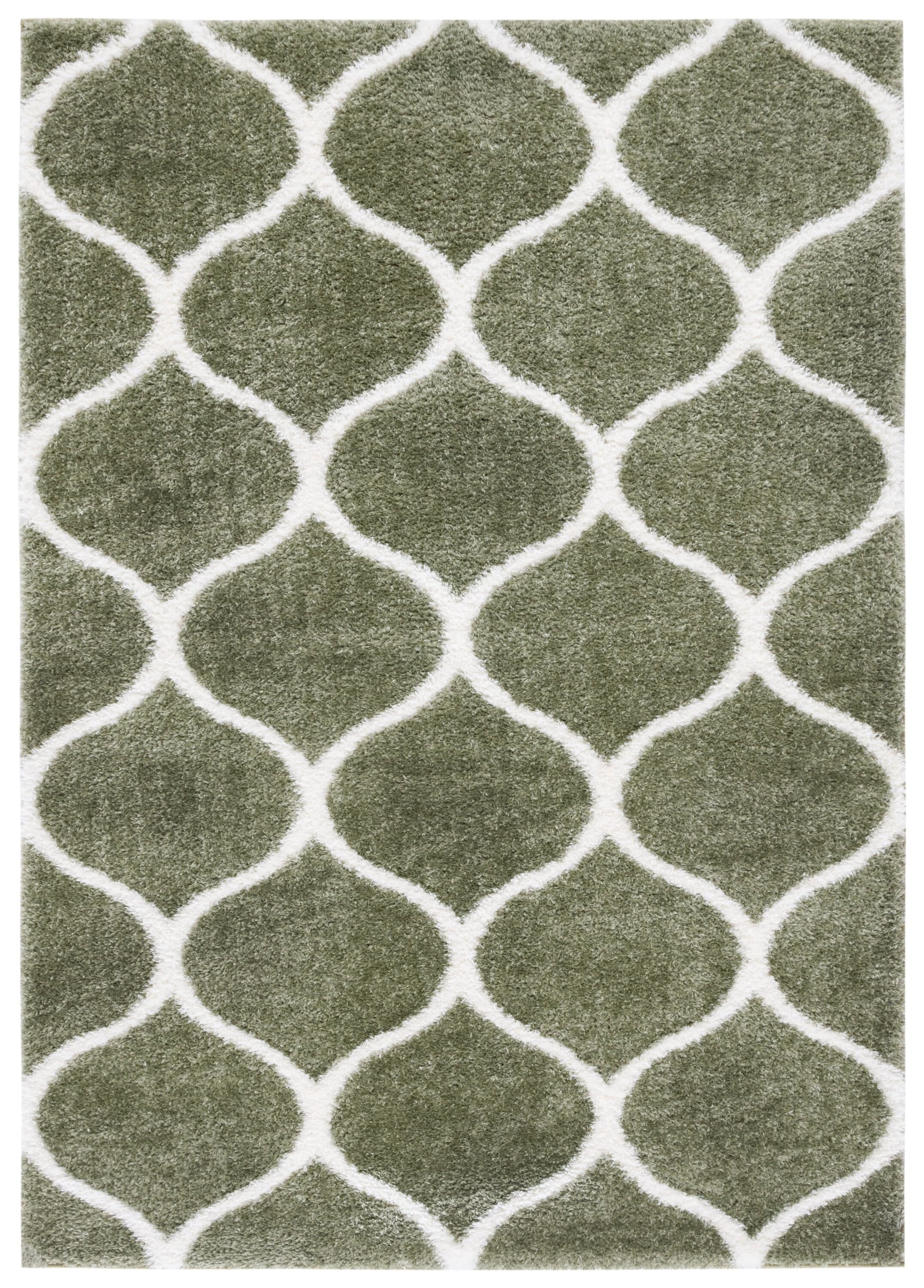 Safavieh 9 x 12 (ft) Loomed Polypropylene Sage/White Rectangular Indoor Trellis Mid-Century Modern Professionally Clean Only Area rug