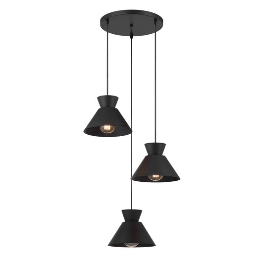 Meridian Lite Trends Meridian 3 -Light Matte Black Indoor Metal Metal Chandelier