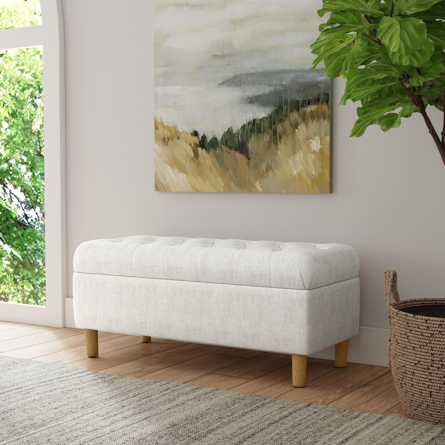 HomePop Casual Cream Textured Tufted Storage Bench with Storage 40-in x 18-in x 18-in