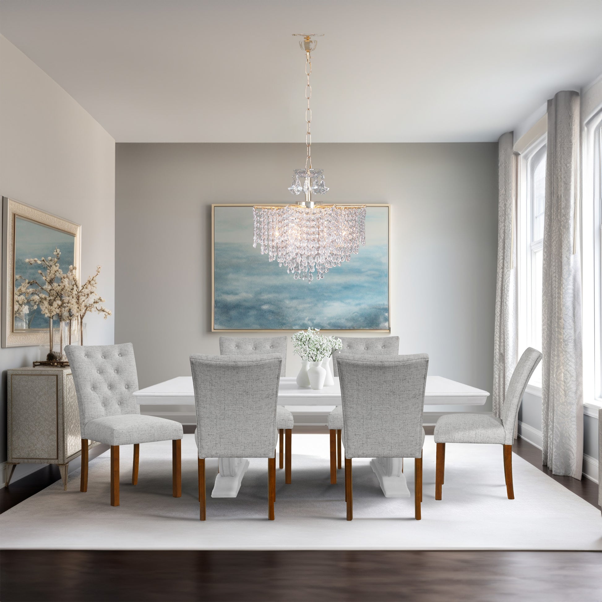 HomePop Set of 2 Tufted Back Parsons Traditional Woven Upholstered Dining side chair ( Wood Frame )