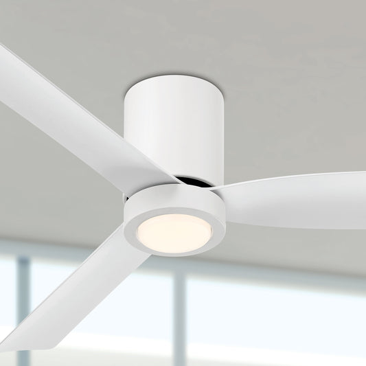 Arranmore Lighting & Fans CORMAC 52-in Matte White with Matte White Blades Covered Outdoor Flush Mount Ceiling Fan With Light and Remote Included 3 -Blade
