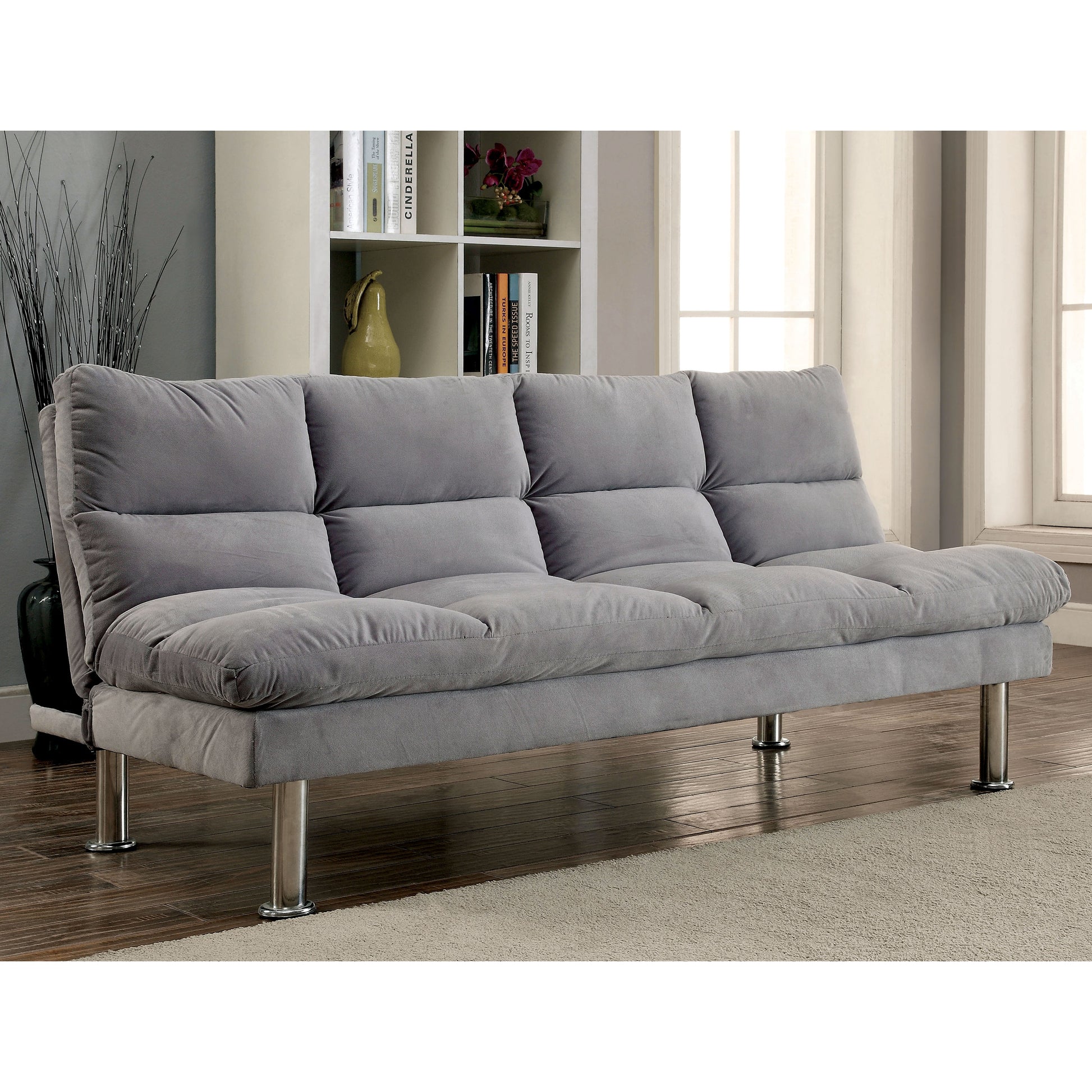 Furniture of America Meali Light Gray Contemporary/Modern Microfiber Futon