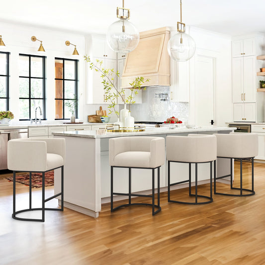 LUE BONA Linen Color 27-in H Counter height Upholstered Metal Bar Stool 4 -Pack